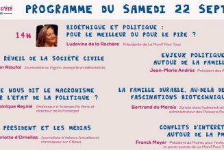 Université d’Eté 2018 de La Manif Pour Tous – Conférences de samedi après-midi