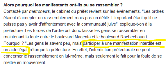 Participer à une manifestation interdite est un acte légal