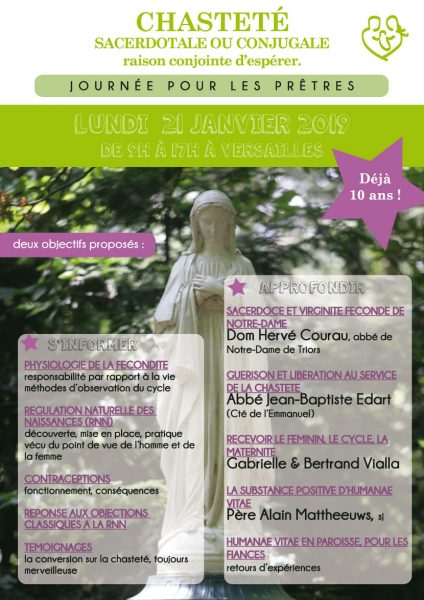 Journée pour tous les prêtres lundi 21 janvier à Versailles : Chasteté sacerdotale ou conjugale, raison conjointe d’espérer