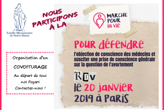 La Famille Missionnaire Notre-Dame participera à la Marche pour la vie