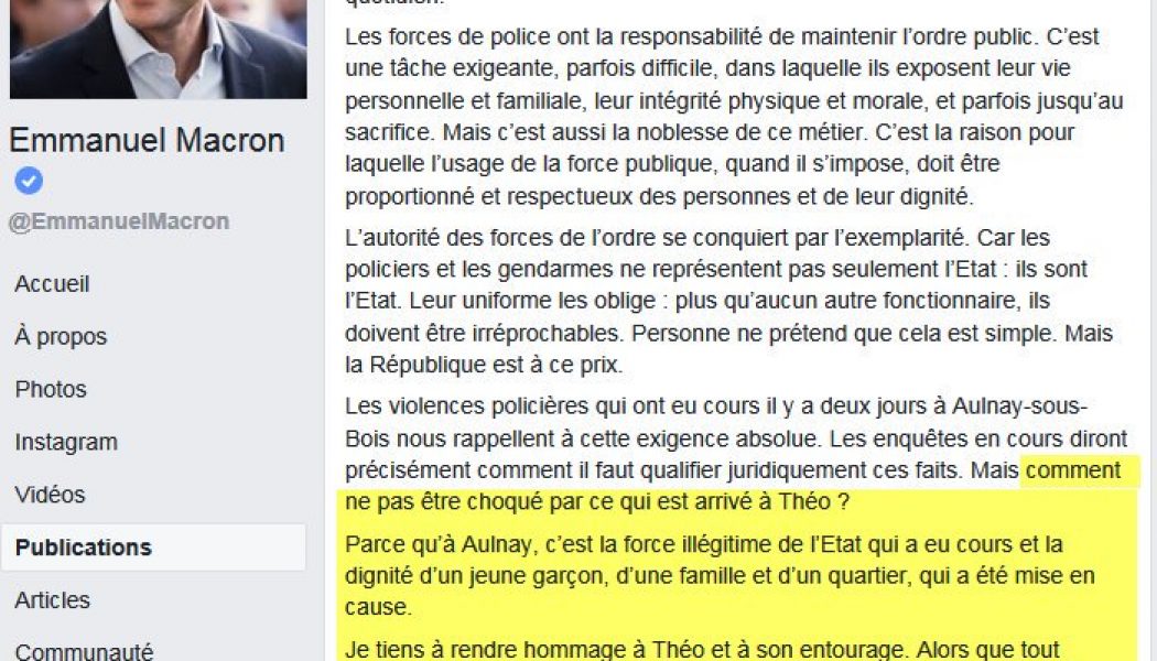 Quand Macron évoquait la force illégitime de l’Etat et défendait un voyou contre les policiers