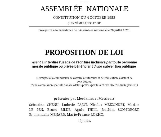 Proposition de loi pour écrire en français