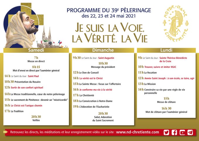 Voici le programme de ce 39ème pèlerinage de Chrétienté