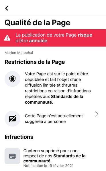 Facebook censure Marion Maréchal